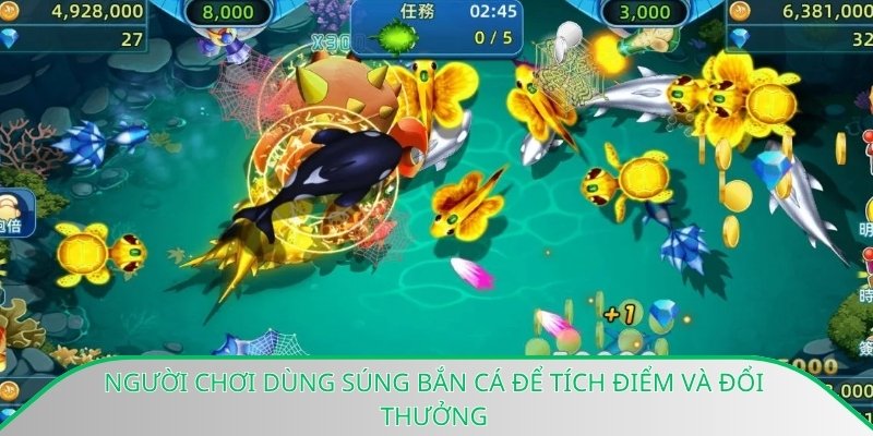 Người chơi dùng súng bắn cá để tích điểm và đổi thưởng